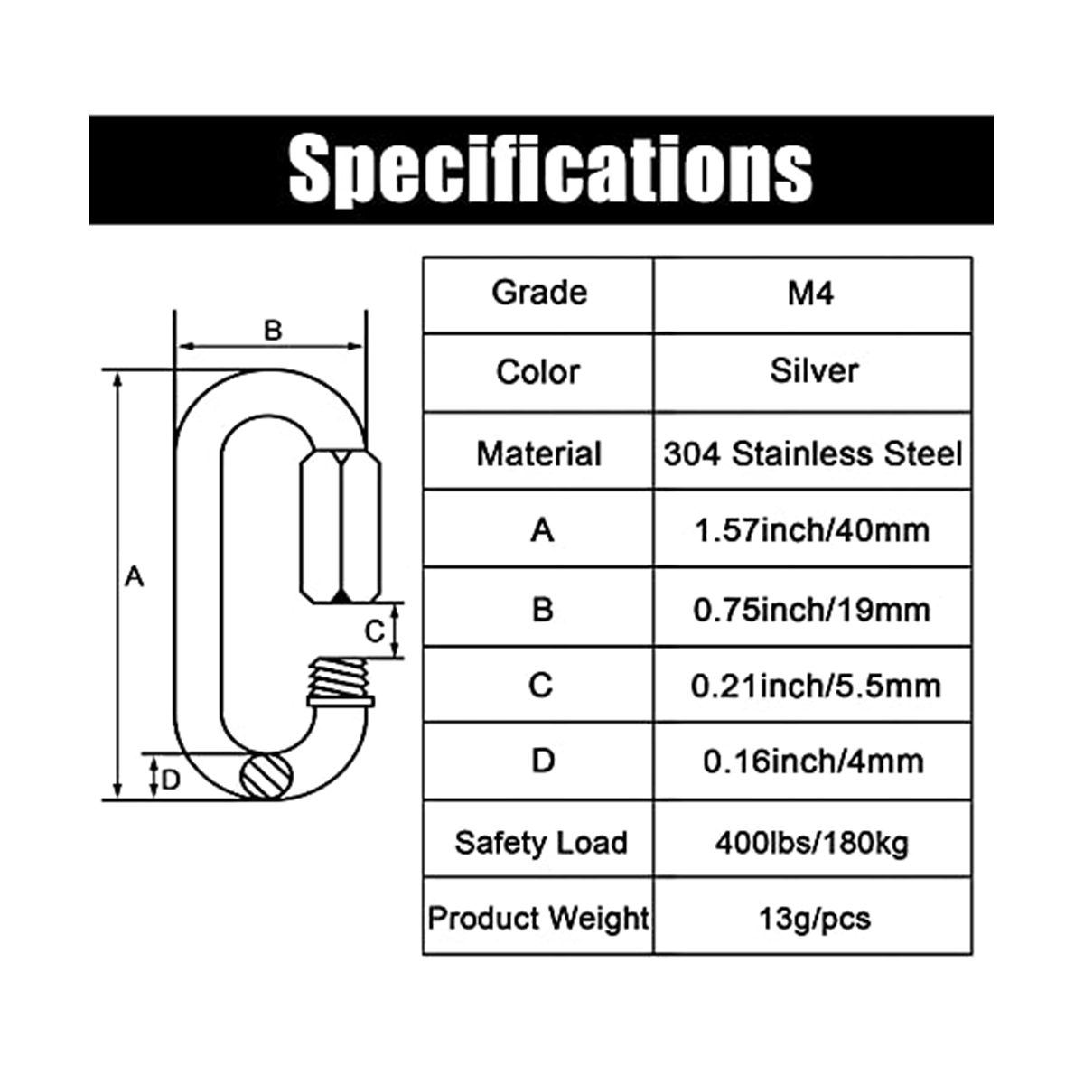 Carabiner Locking D - 12 шт., быстрое звено, 5/32 дюйма,
